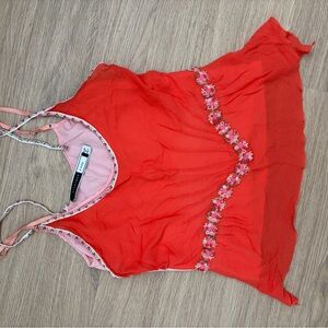 Sportmax Coral-Red Camisole with Pink Floral Accents